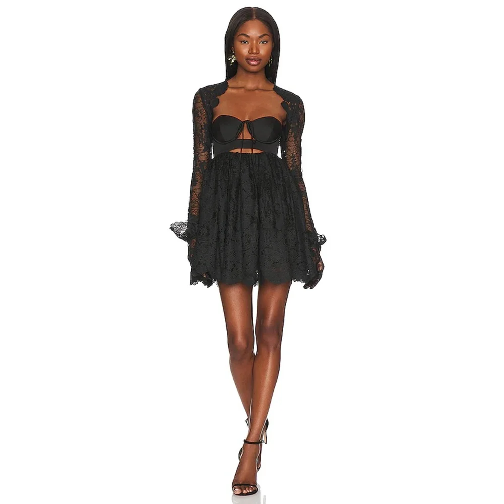 for love and lemons black lace mini dress For Love and Lemons Shae Mini Dress  TrenLend